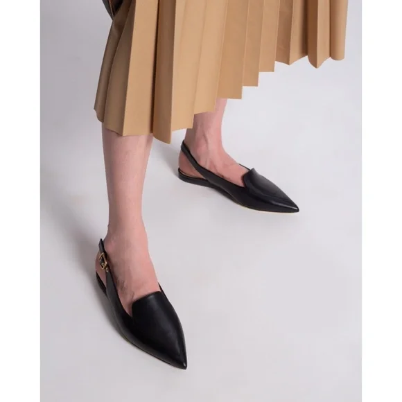 New Stuart Weitzman Ryder Slingback Flat Black Sz 9.5 - Picture 2 of 13